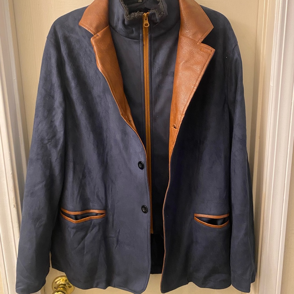 Men’s Casual Retro Faux Suede & Leather Collar/Trim Light weight Zip/Button Jack